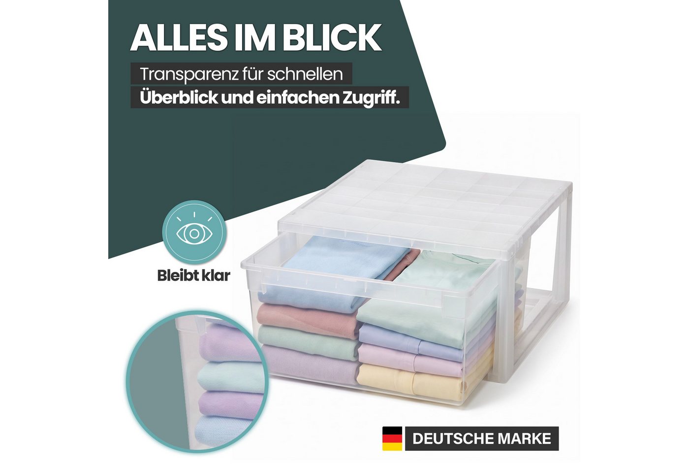 KreLeo Schubladenbox Set: 2 x Größe L, in Transparent, 23 Liter Volumen – Bild 3 von 5