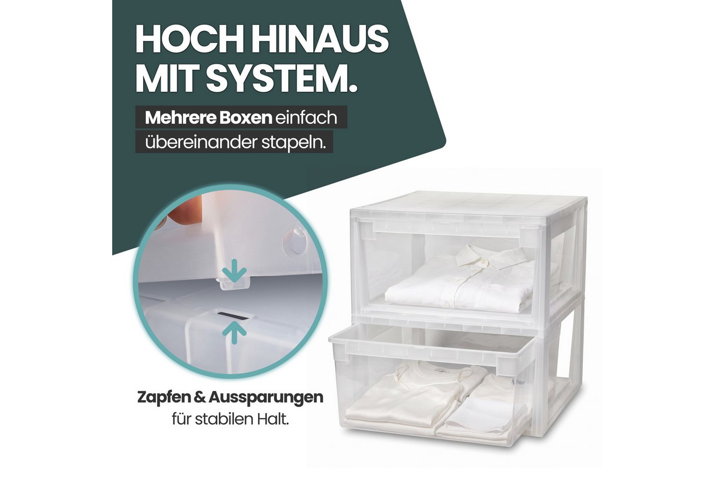 KreLeo Schubladenbox Set: 2 x Größe L, in Transparent, 23 Liter Volumen – Bild 4 von 5