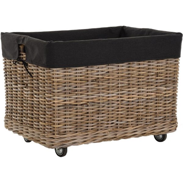 Krines Home Kaminholzkorb Großer Rollkorb Holzwagen Natur Rattan Korb Rollwagen Holzkorb, mit Griffen, mit Rollen, mit Inlett, Kamin Allzweck-Korb (Rechteckig)