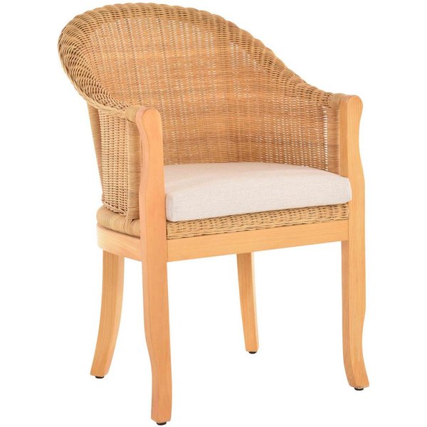 Krines Home Relaxsessel Rattan-Sessel mit Holzbeinen, Sessel aus echtem Rattan- mit Polster, Rattanstuhl