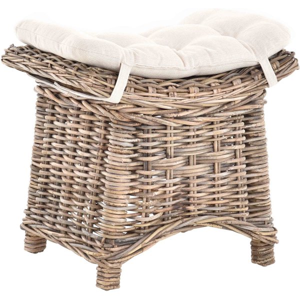Krines Home Sitzhocker Fußhocker Stabiler Sitz-Hocker/Schemel aus echtem Rattan mit Kissen