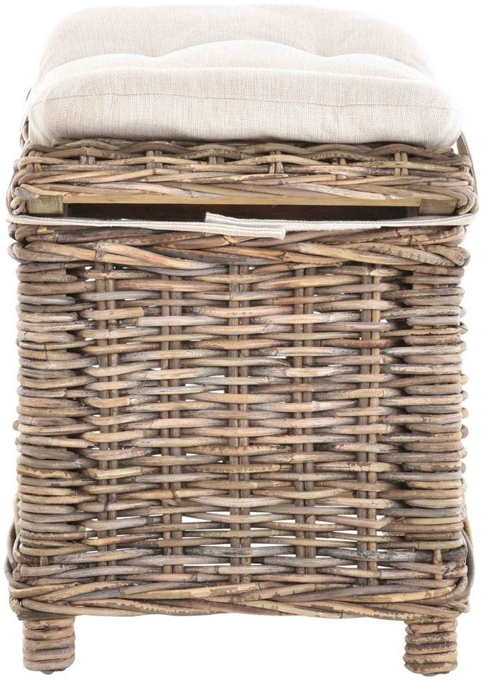 Krines Home Sitzhocker Fußhocker Stabiler Sitz-Hocker/Schemel aus echtem Rattan mit Kissen – Bild 3 von 4