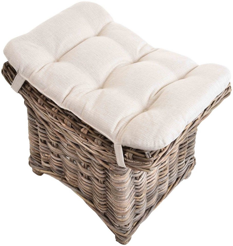 Krines Home Sitzhocker Fußhocker Stabiler Sitz-Hocker/Schemel aus echtem Rattan mit Kissen – Bild 4 von 4