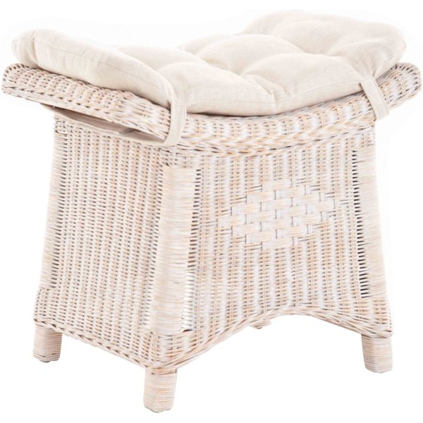 Krines Home Sitzhocker Fußhocker Stabiler Sitz-Hocker/Schemel aus echtem Rattan mit Kissen