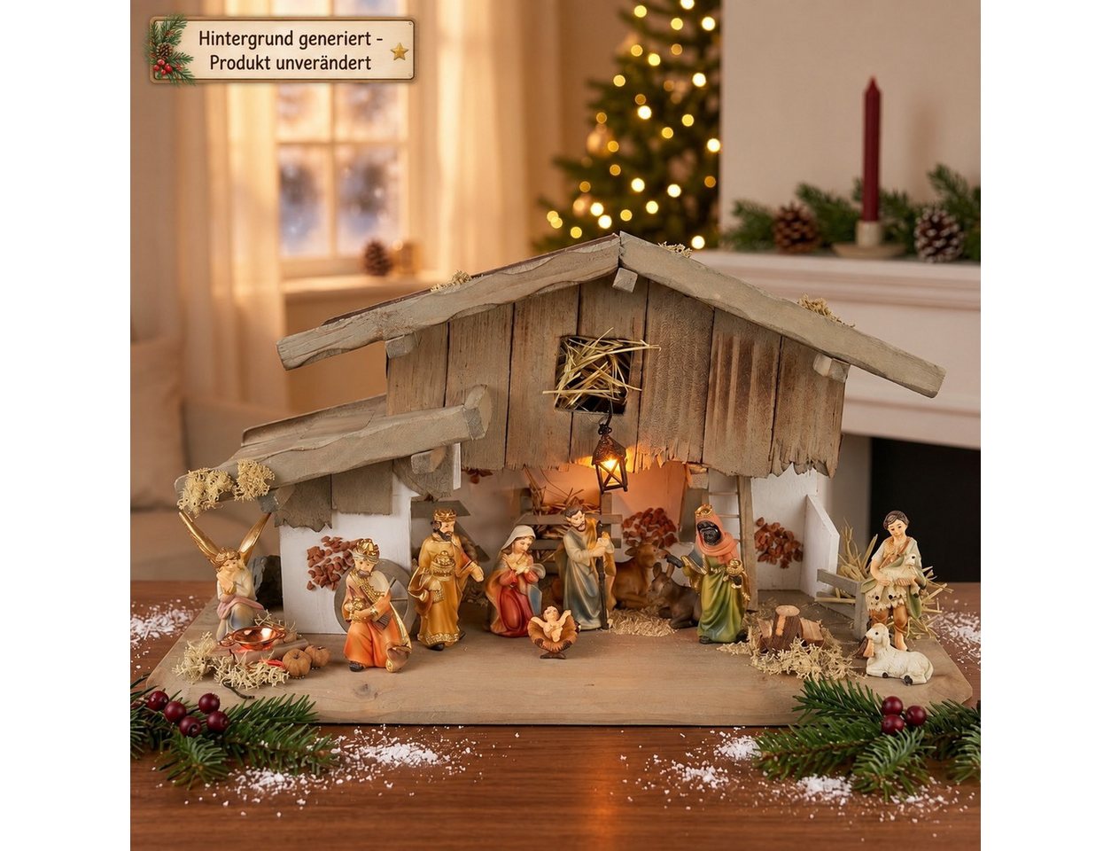 Krippenursel Krippe Weihnachtskrippe Eismannsberg inkl. 12-tlg. Figurensatz K 181 (12-tlg), Handarbeit aus Holz,Moos,Heu,Krippenputz – Bild 2 von 5