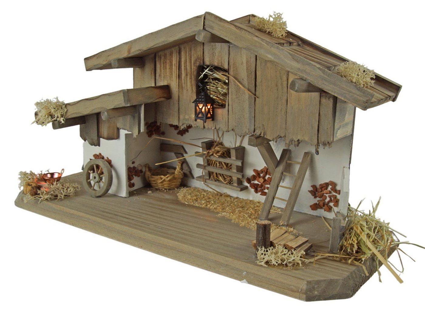 Krippenursel Krippe Weihnachtskrippe Eismannsberg inkl. 12-tlg. Figurensatz K 181 (12-tlg), Handarbeit aus Holz,Moos,Heu,Krippenputz – Bild 4 von 5
