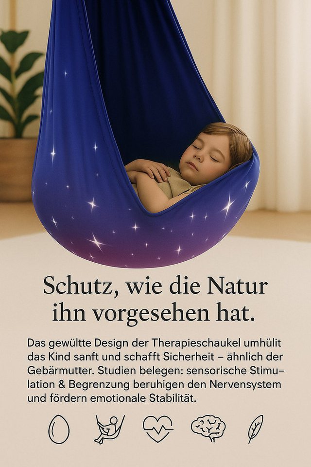 Kronenberg Tuchschaukel Ganzkörpersocke (Sensorische Therapieschaukel aus elastischem Nylon), Hängeschaukel, höhenverstellbar, 360° drehbar, für drinnen & drauß – Bild 3 von 5