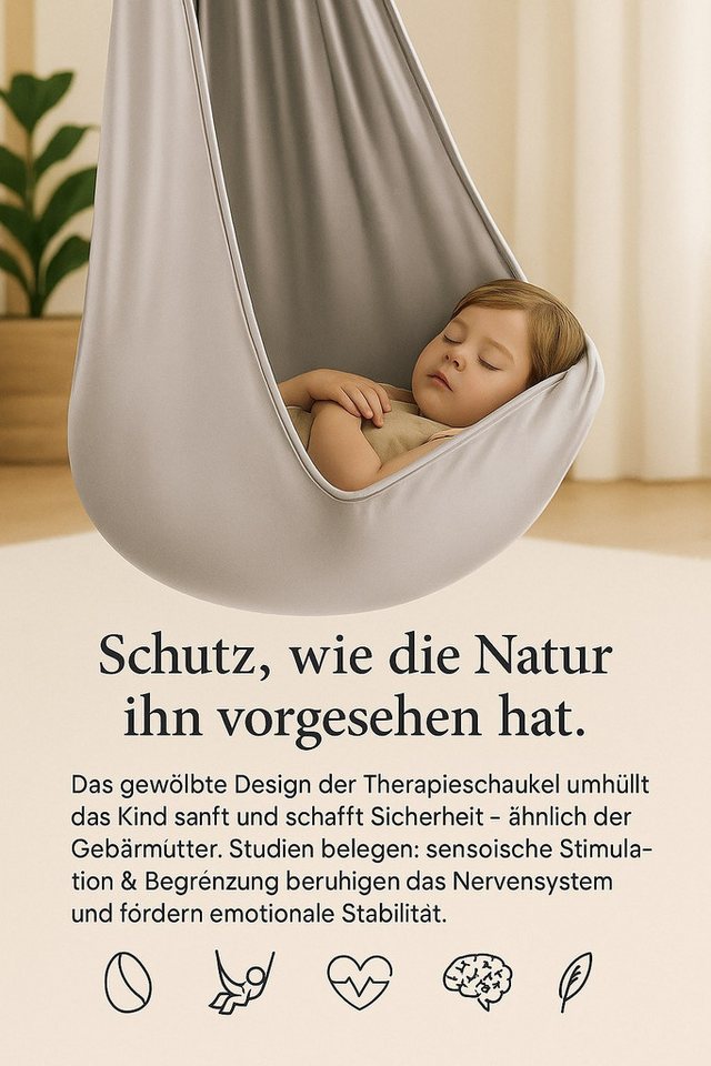 Kronenberg Tuchschaukel Ganzkörpersocke (Sensorische Therapieschaukel aus elastischem Nylon), Hängeschaukel, höhenverstellbar, 360° drehbar, für drinnen & drauß – Bild 3 von 5