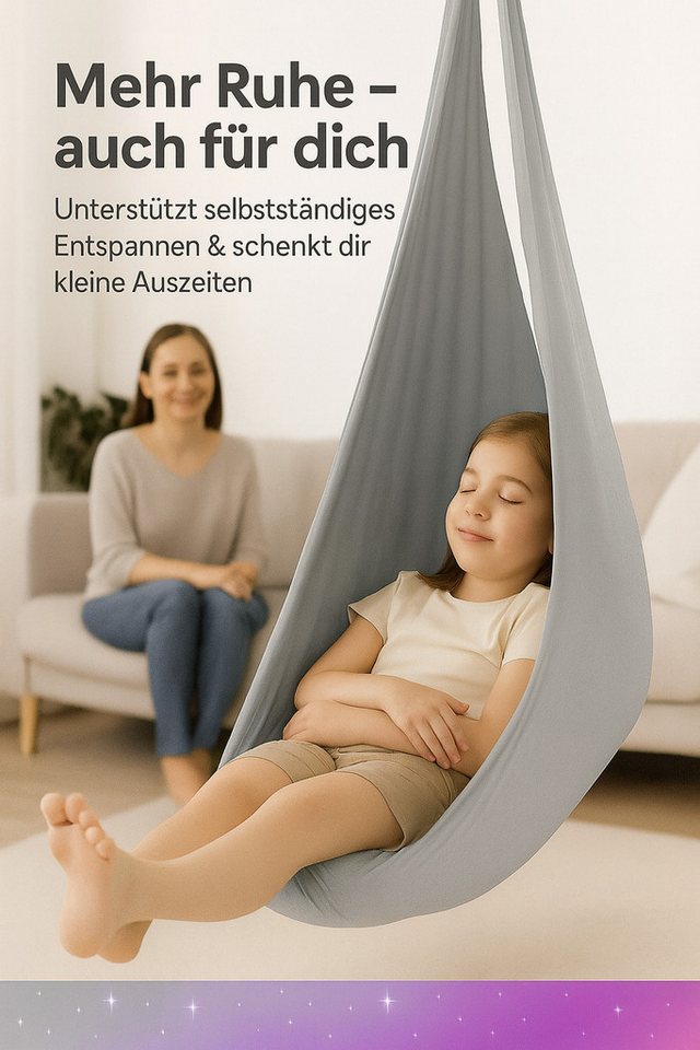 Kronenberg Tuchschaukel Ganzkörpersocke (Sensorische Therapieschaukel aus elastischem Nylon), Hängeschaukel, höhenverstellbar, 360° drehbar, für drinnen & drauß – Bild 5 von 5