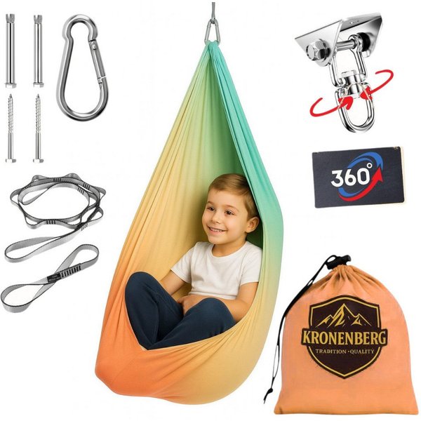 Kronenberg Tuchschaukel Ganzkörpersocke (Sensorische Therapieschaukel aus elastischem Nylon), Hängeschaukel, höhenverstellbar, 360° drehbar, für drinnen & drauß