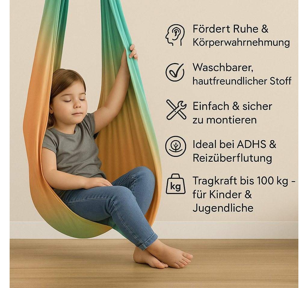Kronenberg Tuchschaukel Ganzkörpersocke (Sensorische Therapieschaukel aus elastischem Nylon), Hängeschaukel, höhenverstellbar, 360° drehbar, für drinnen & drauß – Bild 2 von 5