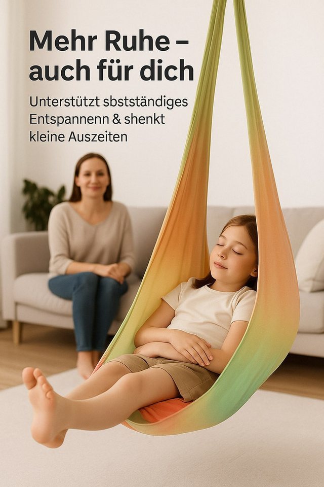 Kronenberg Tuchschaukel Ganzkörpersocke (Sensorische Therapieschaukel aus elastischem Nylon), Hängeschaukel, höhenverstellbar, 360° drehbar, für drinnen & drauß – Bild 4 von 5