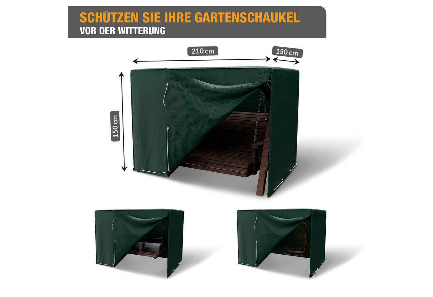 Kronenburg Hollywoodschaukel Abdeckung, 150 x 210 x 150cm, wasserdicht, Abdeckplane Gartenschaukel für 3-4 Sitzer - Wasserdicht in grün – Bild 2 von 5