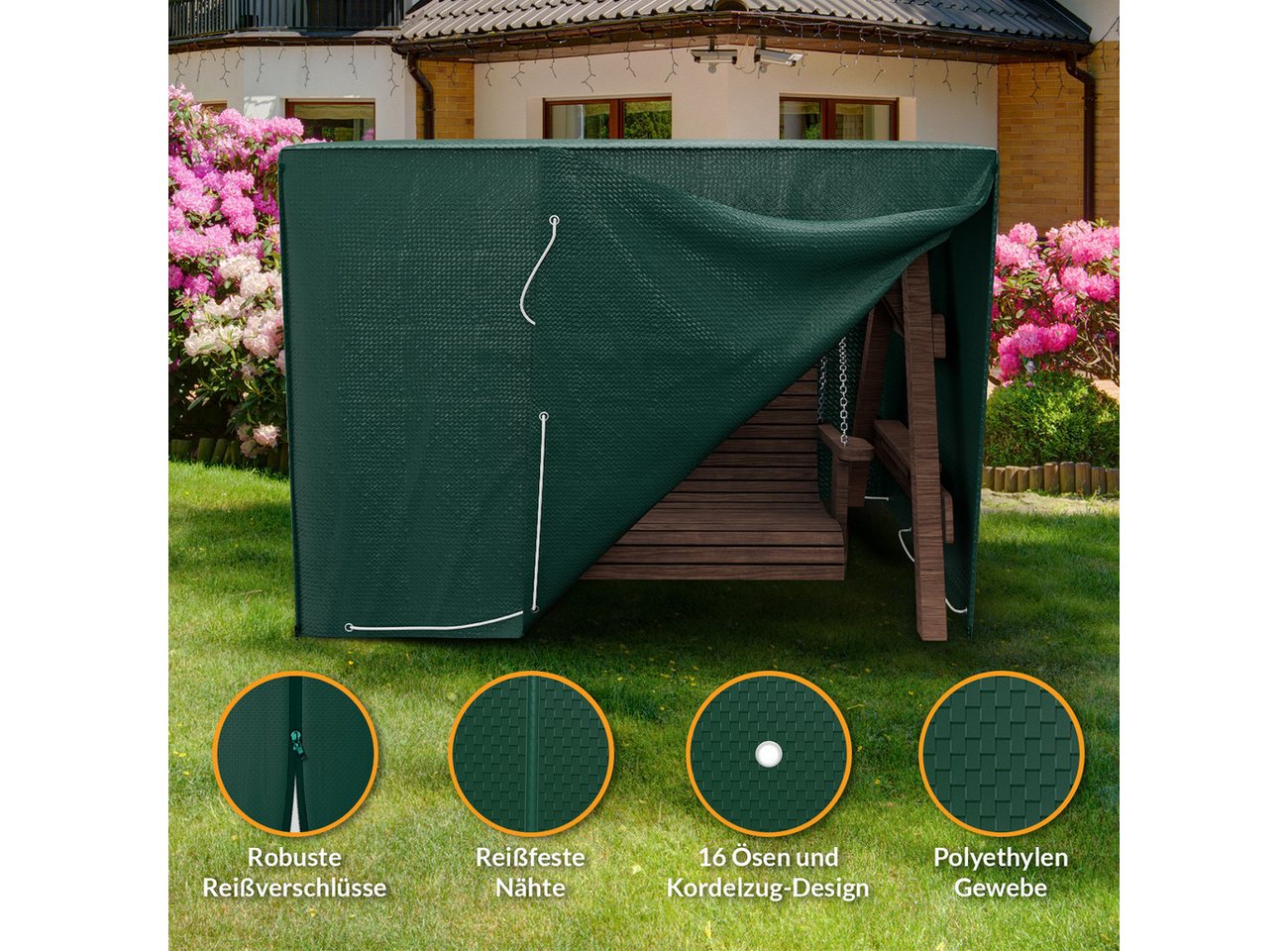 Kronenburg Hollywoodschaukel Abdeckung, 150 x 210 x 150cm, wasserdicht, Abdeckplane Gartenschaukel für 3-4 Sitzer - Wasserdicht in grün – Bild 3 von 5