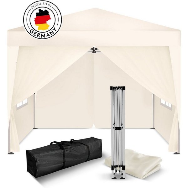 Kronenburg Partyzelt Faltpavillon 2x2 m wasserdicht - Partyzelt stabil, UV-Schutz 50+, mit 4 Seitenteilen, Wetterfester Schutz, Leichter Aufbau, Inklusive Trage