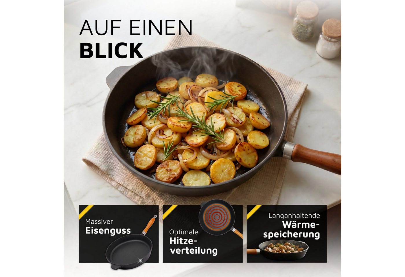 Krüger Bratpfanne Einsenguss Pfanne RUSTICA, Gusseisen (1-tlg), für Induktions-Kochfelder geeignet – Bild 3 von 5
