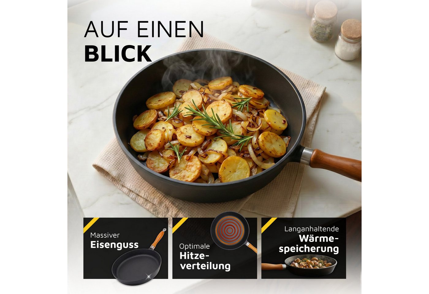 Krüger Bratpfanne Einsenguss Pfanne RUSTICA, Gusseisen (1-tlg), für Induktions-Kochfelder geeignet – Bild 3 von 5