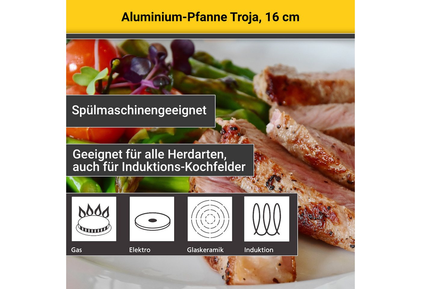 Krüger Bratpfanne Troja, Aluminium (1-tlg), für Induktions-Kochfelder geeignet – Bild 5 von 5