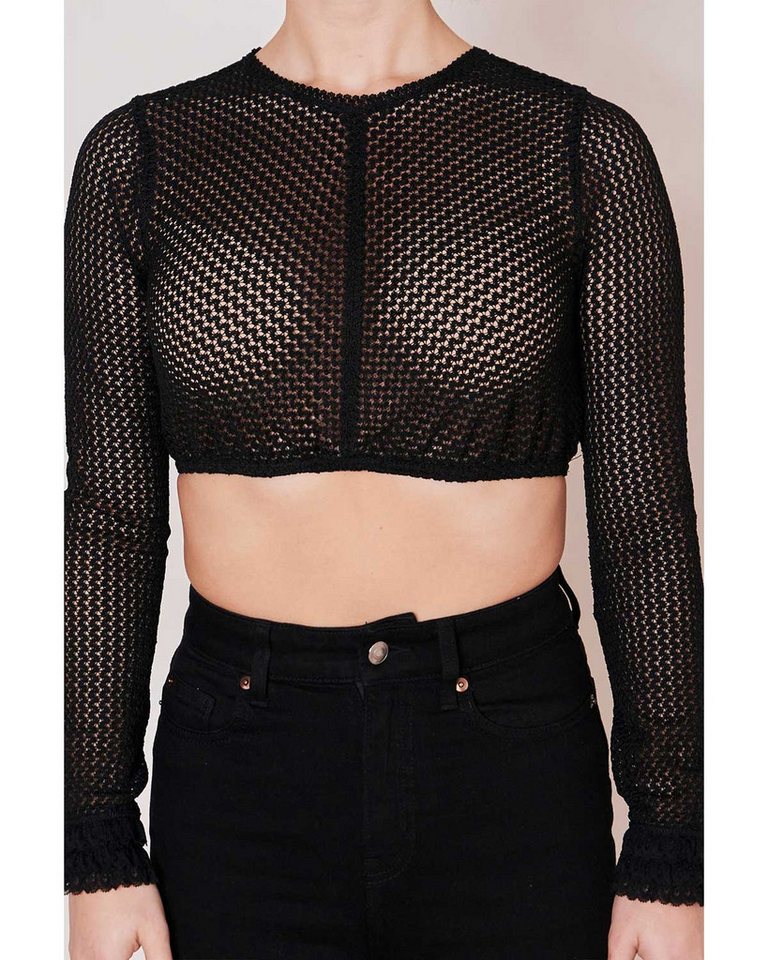 KRÜGER COLLECTION Dirndlbluse 'Araceli' Langarm mit Lochspitze 216267, Schwarz – Bild 4 von 5