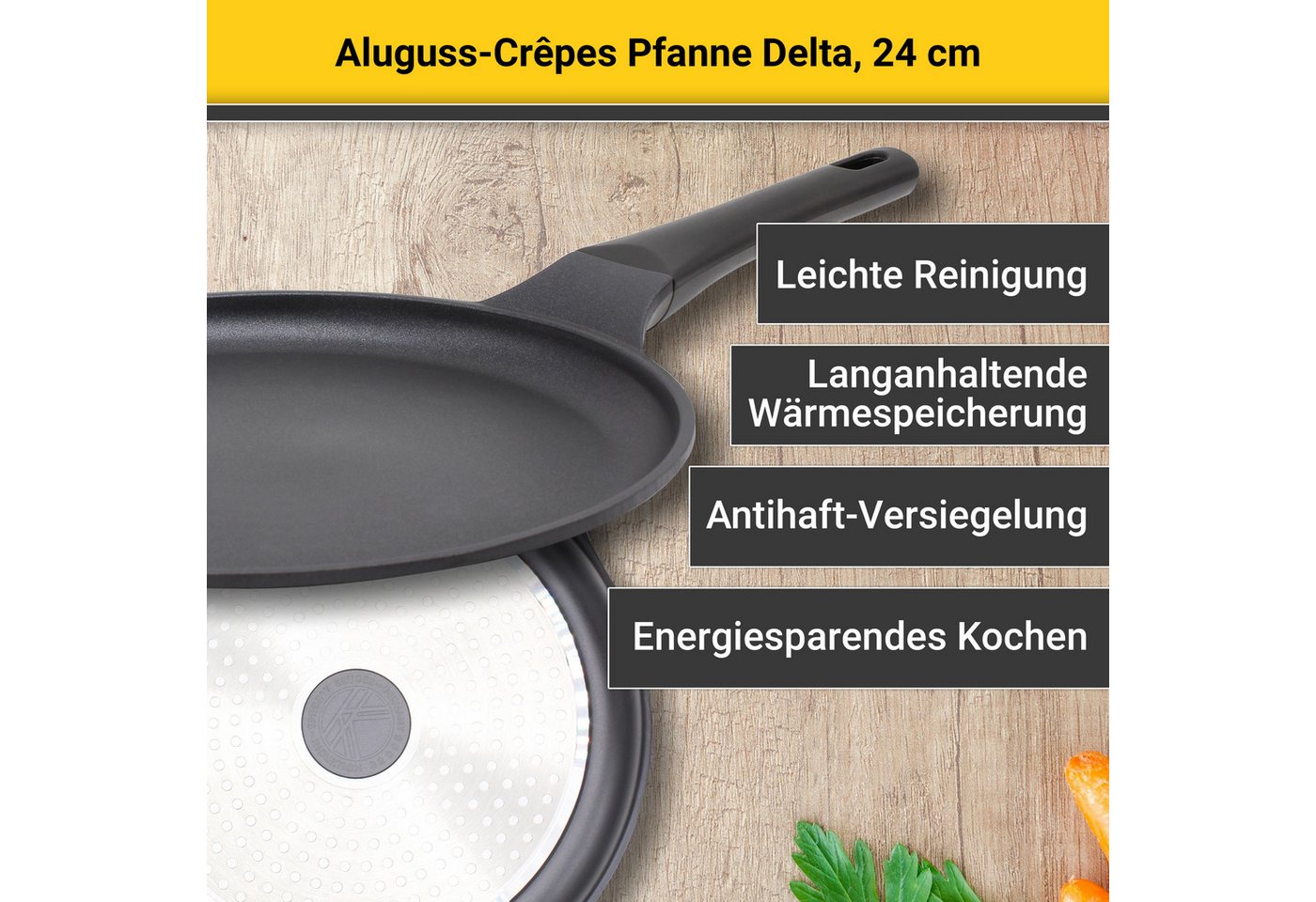 Krüger Crêpepfanne Delta, Aluminiumguss, für Induktions-Kochfelder geeignet – Bild 3 von 5