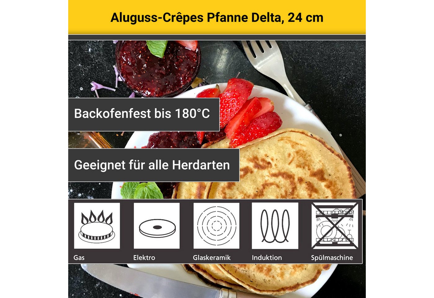 Krüger Crêpepfanne Delta, Aluminiumguss, für Induktions-Kochfelder geeignet – Bild 5 von 5