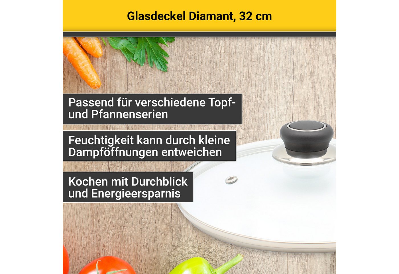 Krüger Deckel Glasdeckel Diamant mit Kunststoffknopf, (1-tlg), hitzebeständig bis 160°C und spülmaschinengeeignet – Bild 2 von 5