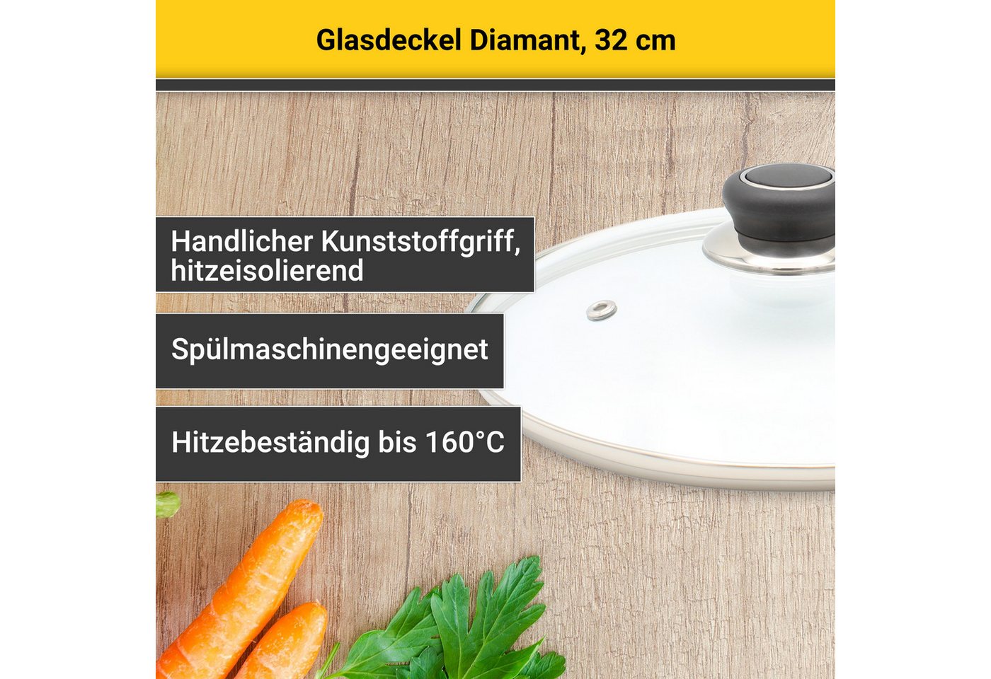 Krüger Deckel Glasdeckel Diamant mit Kunststoffknopf, (1-tlg), hitzebeständig bis 160°C und spülmaschinengeeignet – Bild 3 von 5