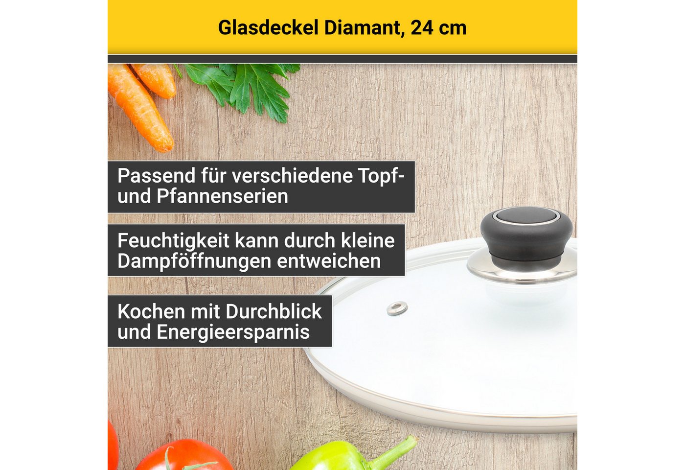 Krüger Deckel Glasdeckel Diamant mit Kunststoffknopf, (1-tlg), hitzebeständig bis 160°C und spülmaschinengeeignet – Bild 2 von 5