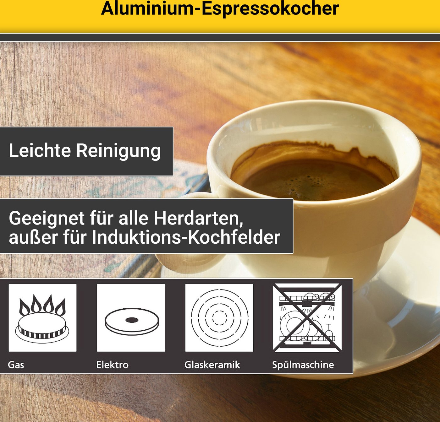Krüger Espressokocher, 0,1l Kaffeekanne, traditionell italienisch, aus Aluminium, mit Silikon-Dichtungsring – Bild 4 von 5