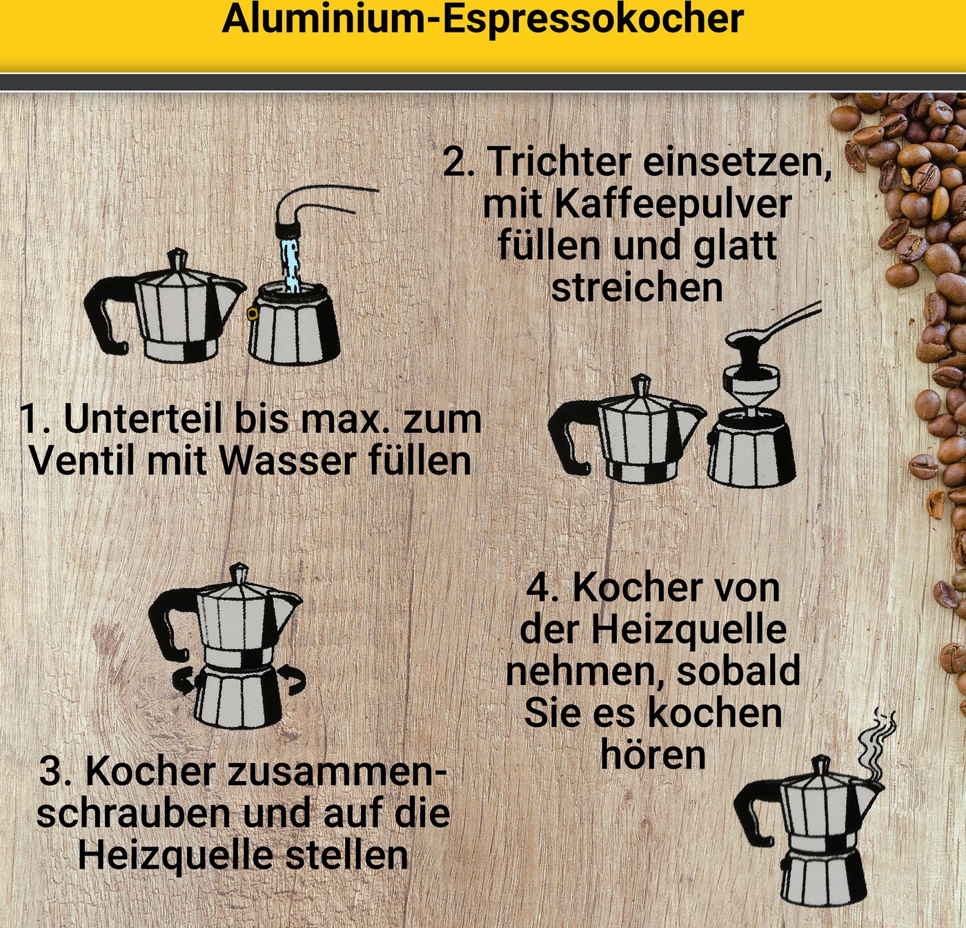 Krüger Espressokocher, 0,1l Kaffeekanne, traditionell italienisch, aus Aluminium, mit Silikon-Dichtungsring – Bild 5 von 5