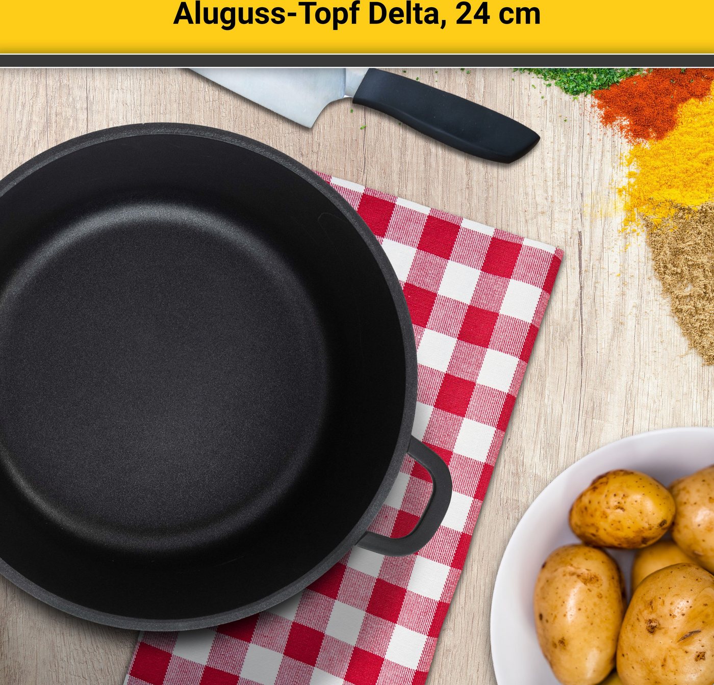 Krüger Fleischtopf Aluguss Fleischtopf mit Glasdeckel DELTA, Aluminiumguss (1-tlg), für Induktions-Kochfelder geeignet – Bild 2 von 5