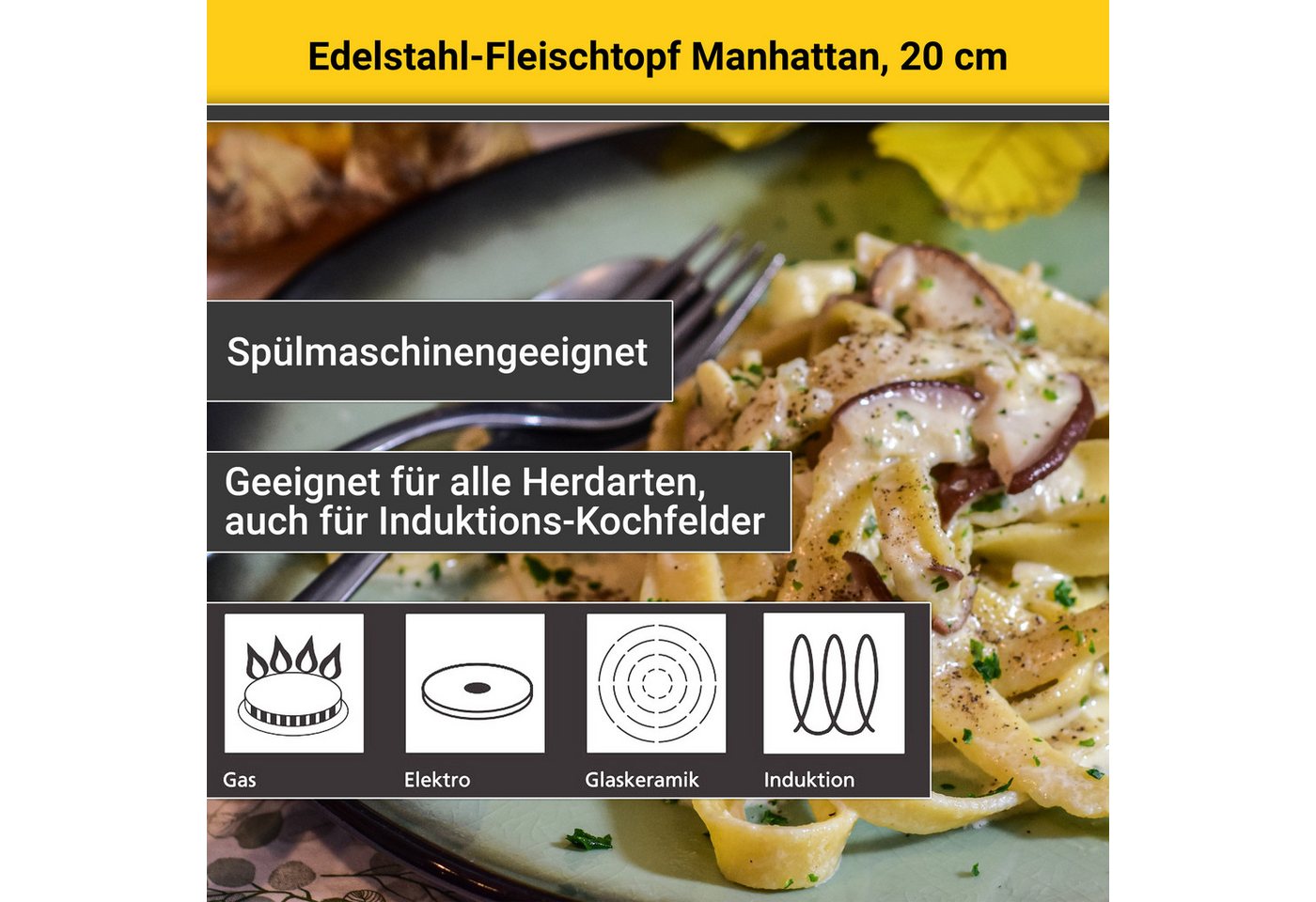 Krüger Fleischtopf Edelstahl-Topf Manhattan, Edelstahl (1-tlg), für Induktions-Kochfelder geeignet – Bild 4 von 5