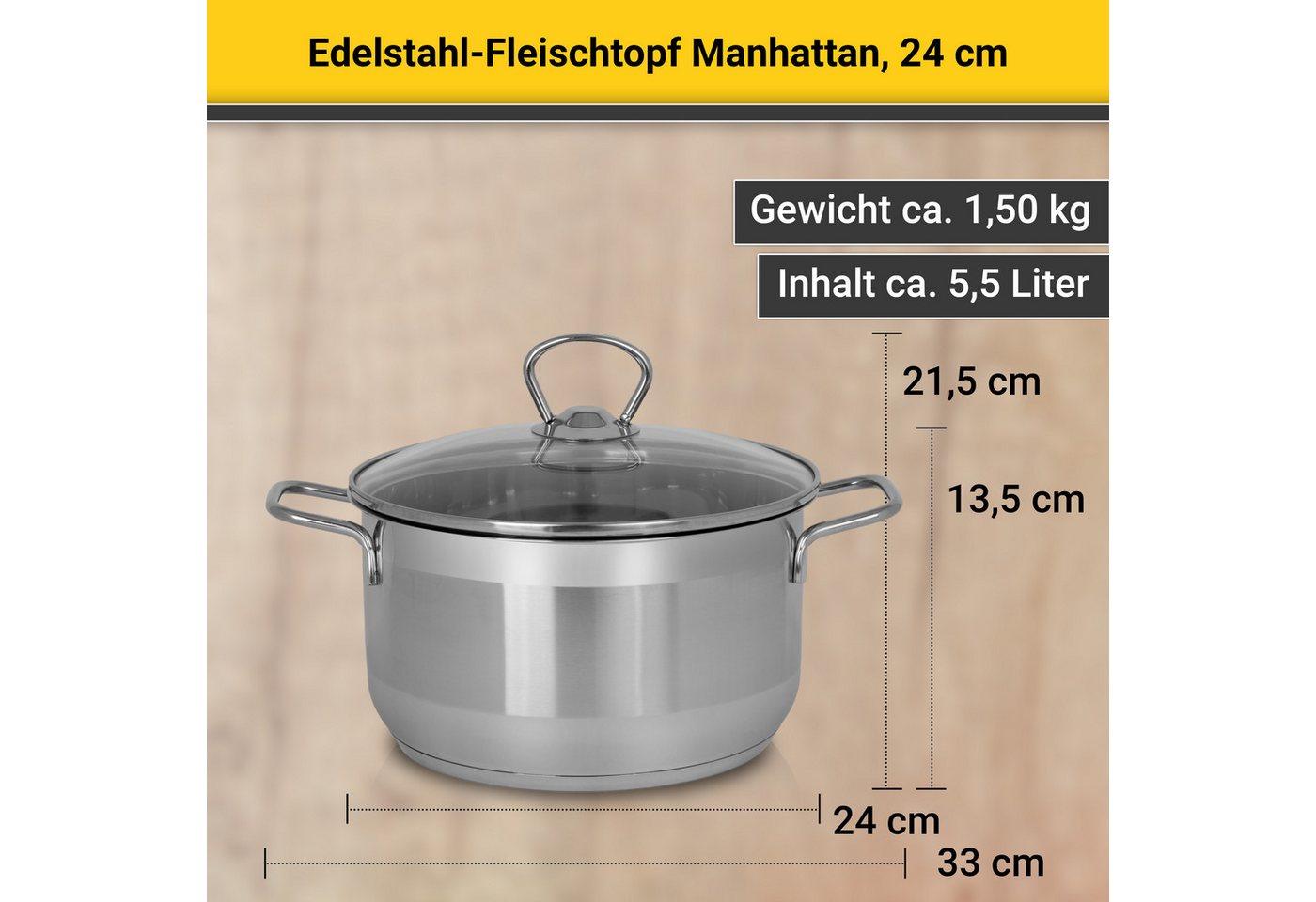 Krüger Fleischtopf Edelstahl-Topf Manhattan, Edelstahl (1-tlg), für Induktions-Kochfelder geeignet – Bild 5 von 5