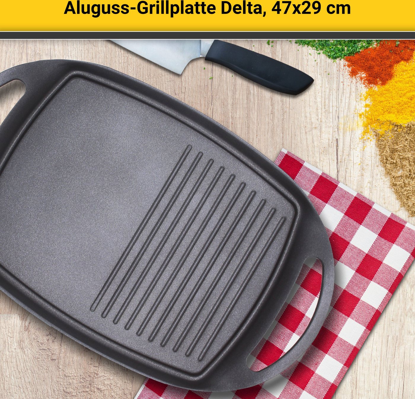 Krüger Grillplatte Delta (1-St), aus Aluminiumguss, für Induktions-Kochfelder geeignet, 47 x 29 cm – Bild 2 von 5
