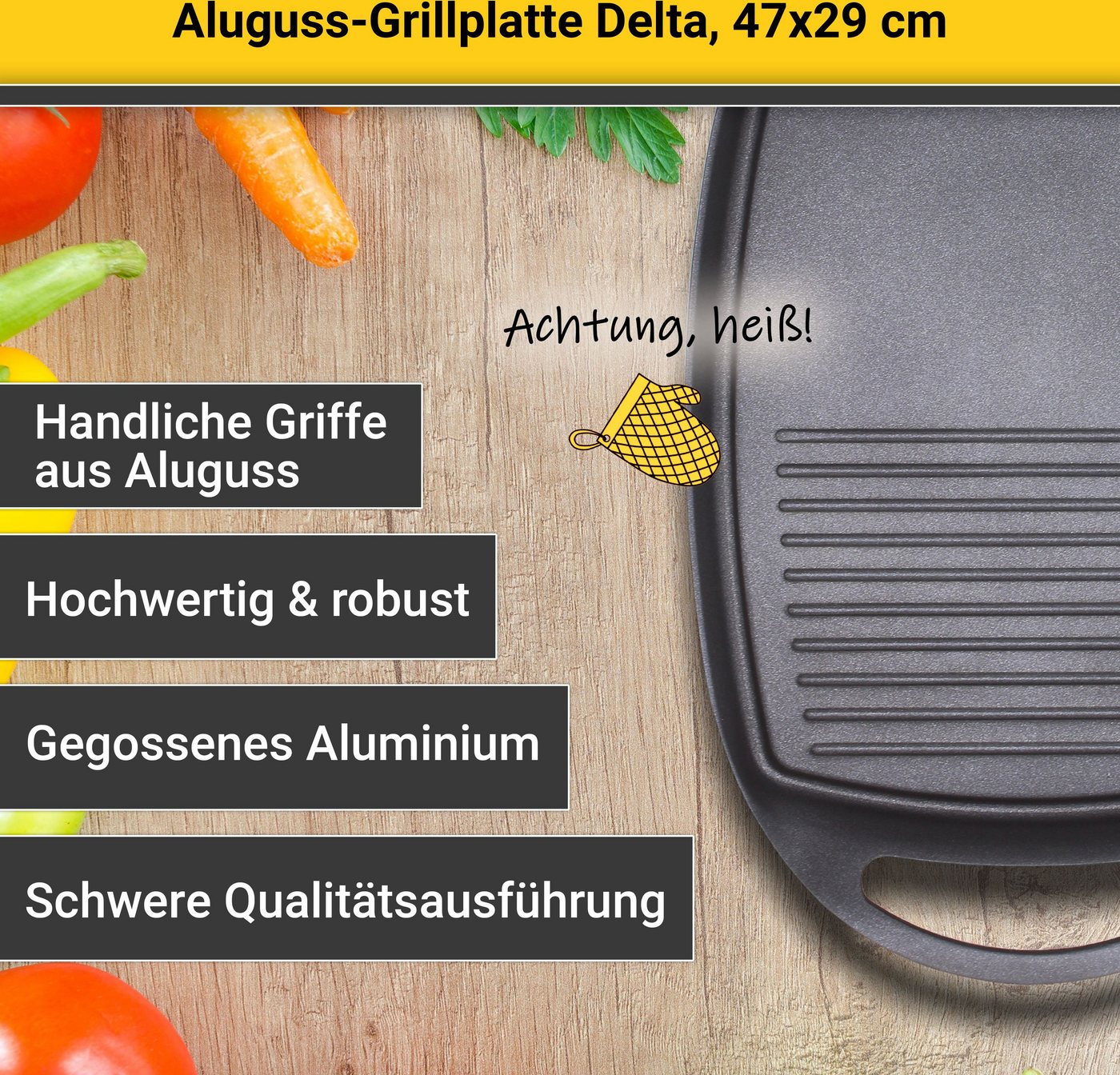 Krüger Grillplatte Delta (1-St), aus Aluminiumguss, für Induktions-Kochfelder geeignet, 47 x 29 cm – Bild 4 von 5