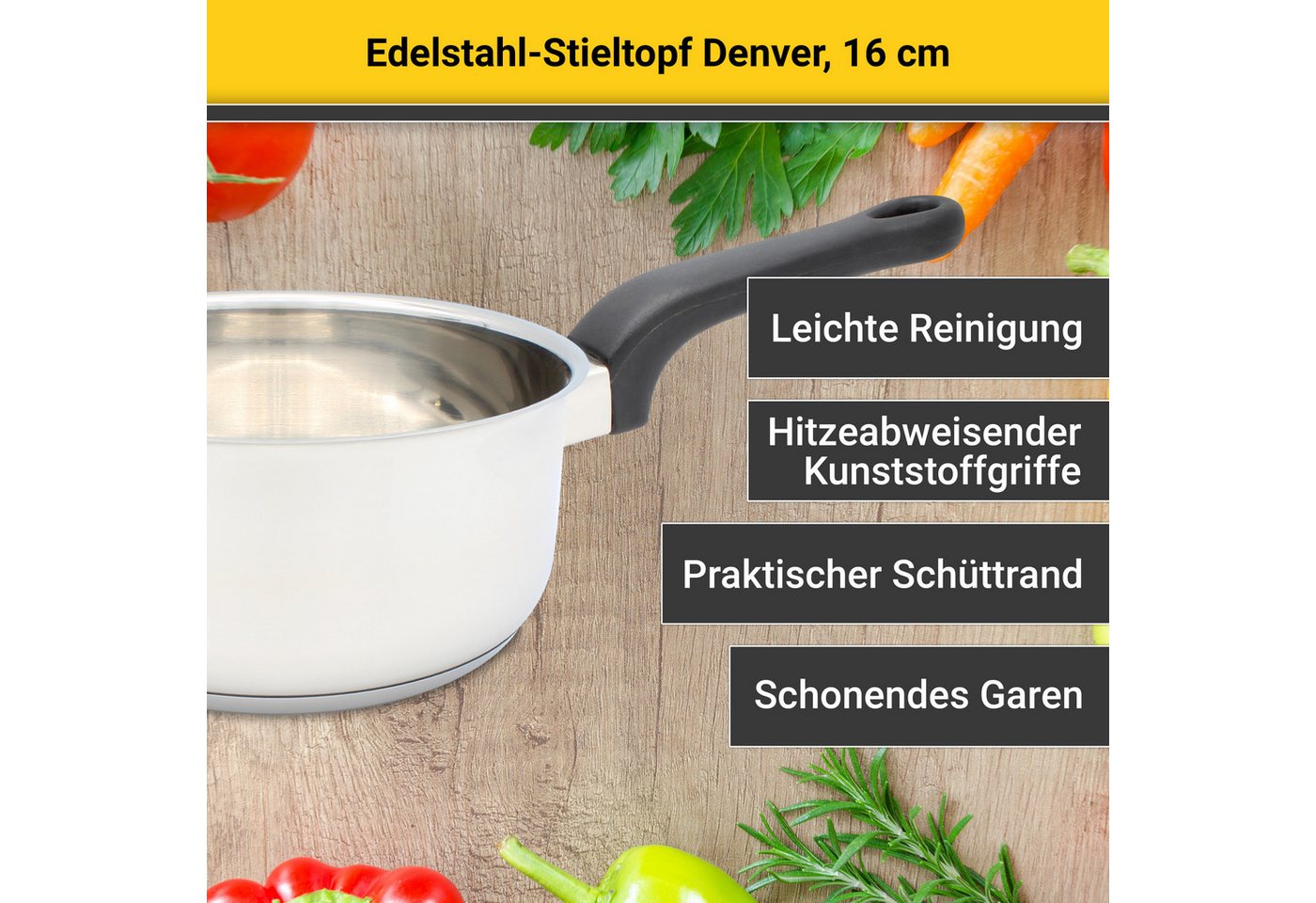 Krüger Kasserolle Denver, Edelstahl (1-tlg), Ø 16 cm, Induktion – Bild 3 von 5