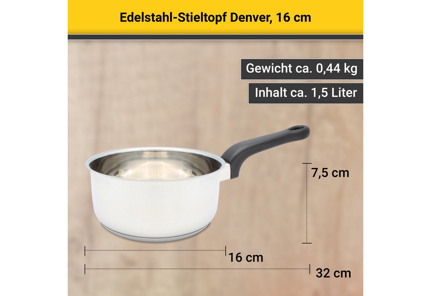 Krüger Kasserolle Denver, Edelstahl (1-tlg), Ø 16 cm, Induktion – Bild 5 von 5