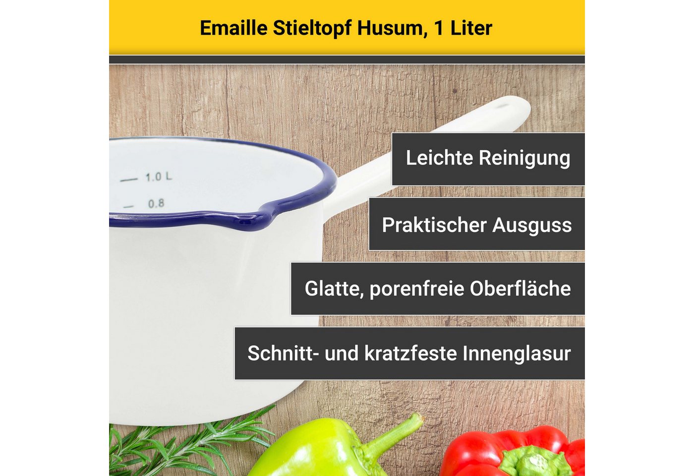 Krüger Kasserolle Husum, Emaille (1-tlg), für Induktions-Kochfelder geeignet, Ø 16 cm – Bild 2 von 5