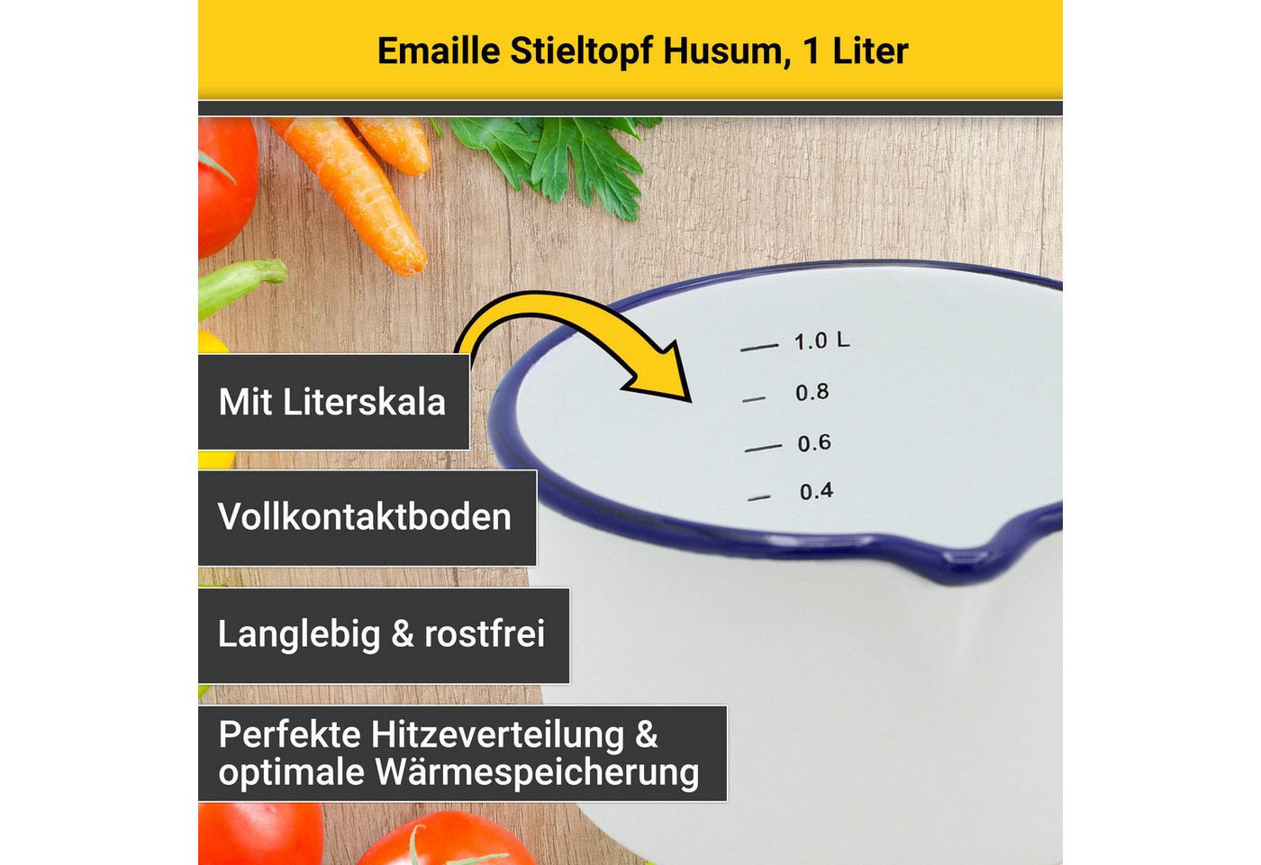 Krüger Kasserolle Husum, Emaille (1-tlg), für Induktions-Kochfelder geeignet, Ø 16 cm – Bild 3 von 5