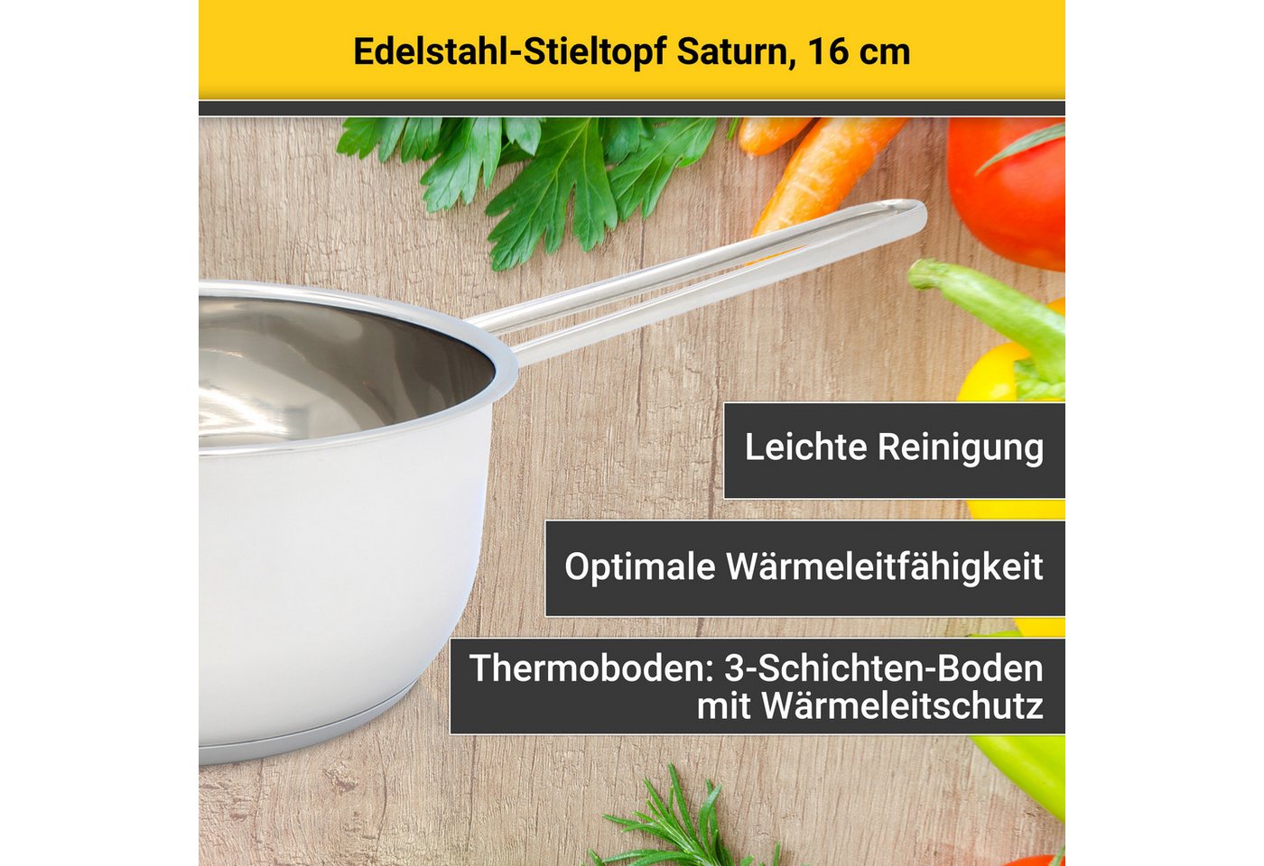 Krüger Kasserolle Saturn, Edelstahl (1-tlg), Ø 16 cm, Glasdeckel für praktisches Sichtkochen – Bild 2 von 5
