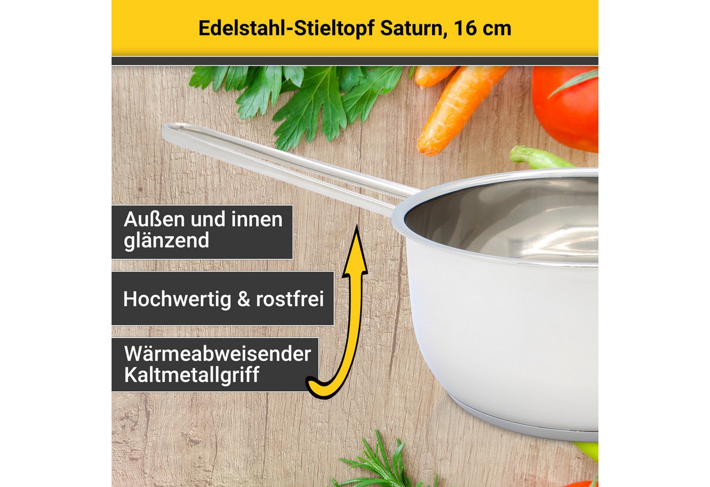 Krüger Kasserolle Saturn, Edelstahl (1-tlg), Ø 16 cm, Glasdeckel für praktisches Sichtkochen – Bild 3 von 5