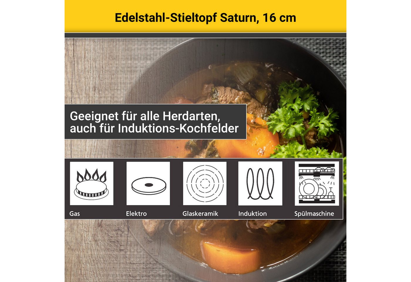 Krüger Kasserolle Saturn, Edelstahl (1-tlg), Ø 16 cm, Glasdeckel für praktisches Sichtkochen – Bild 4 von 5