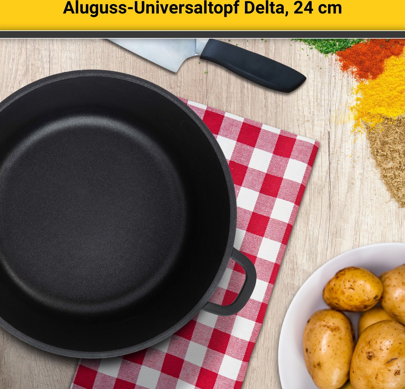 Krüger Kochtopf Aluguss Universaltopf mit Glasdeckel DELTA, 24 cm, Aluminiumguss (1-tlg), für Induktions-Kochfelder geeignet – Bild 2 von 5