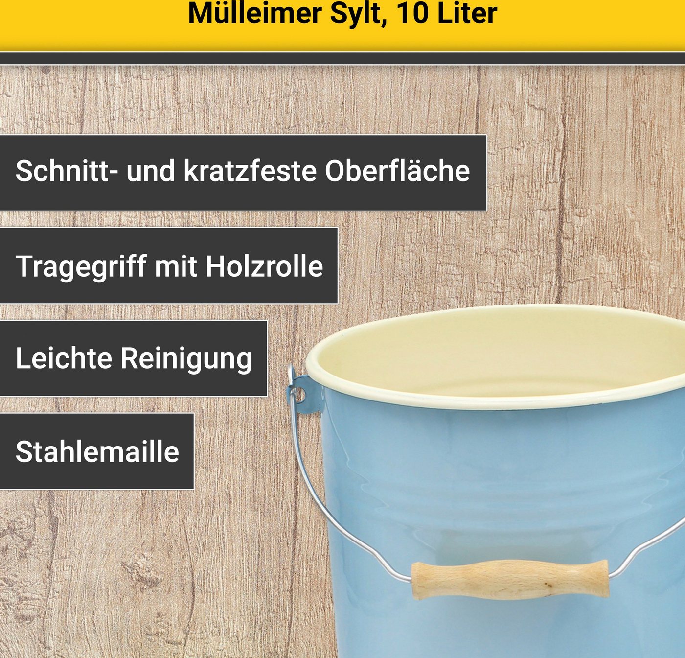 Krüger Mülleimer Emaille-Eimer mit Deckel Serie Rio, schnitt- / kratzfeste Oberfläche, bakterienabweisend, extrem langlebig – Bild 2 von 5