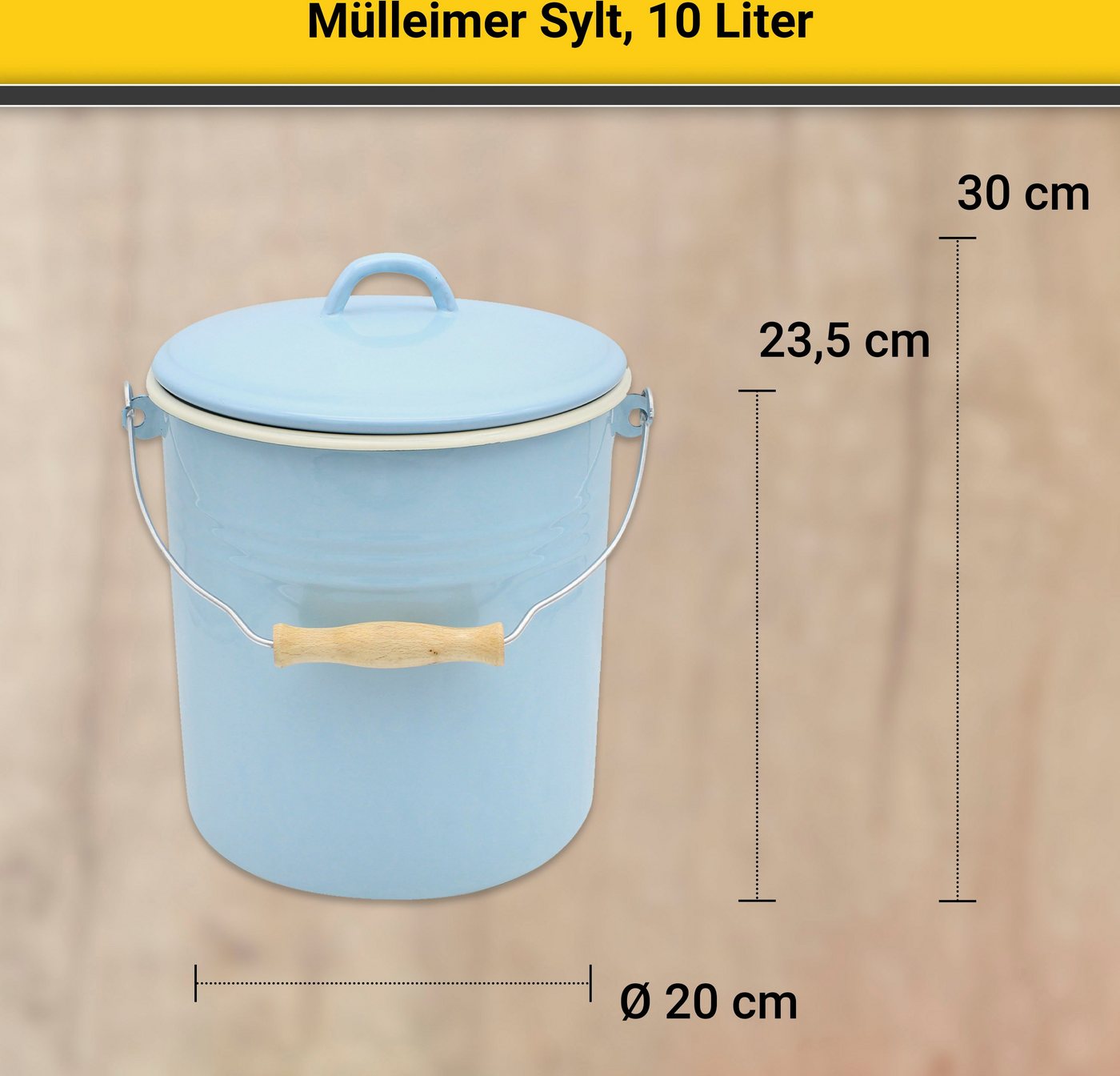 Krüger Mülleimer Emaille-Eimer mit Deckel Serie Rio, schnitt- / kratzfeste Oberfläche, bakterienabweisend, extrem langlebig – Bild 3 von 5