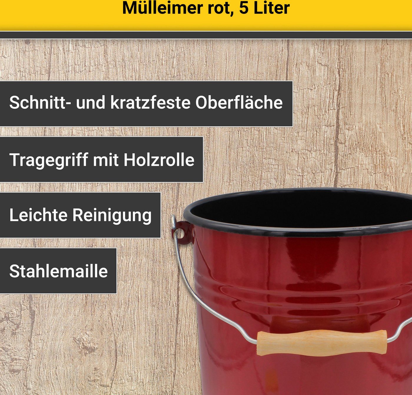 Krüger Mülleimer Emaille-Eimer mit Deckel Serie Rio, schnitt- / kratzfeste Oberfläche, bakterienabweisend, extrem langlebig – Bild 2 von 5