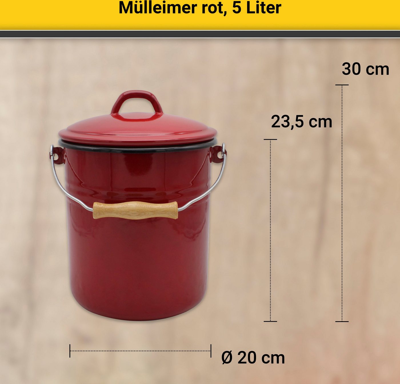 Krüger Mülleimer Emaille-Eimer mit Deckel Serie Rio, schnitt- / kratzfeste Oberfläche, bakterienabweisend, extrem langlebig – Bild 3 von 5