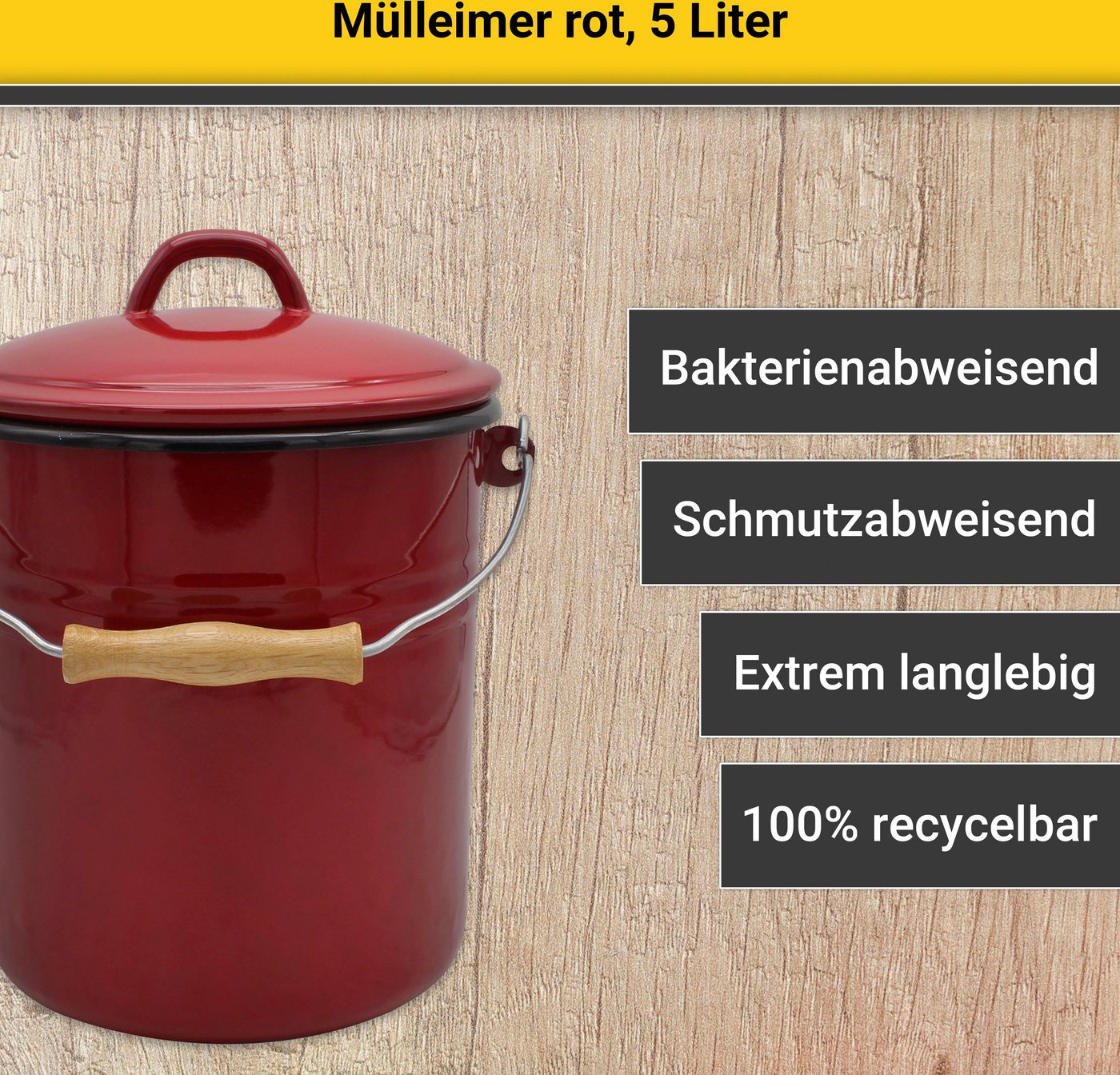 Krüger Mülleimer Emaille-Eimer mit Deckel Serie Rio, schnitt- / kratzfeste Oberfläche, bakterienabweisend, extrem langlebig – Bild 4 von 5