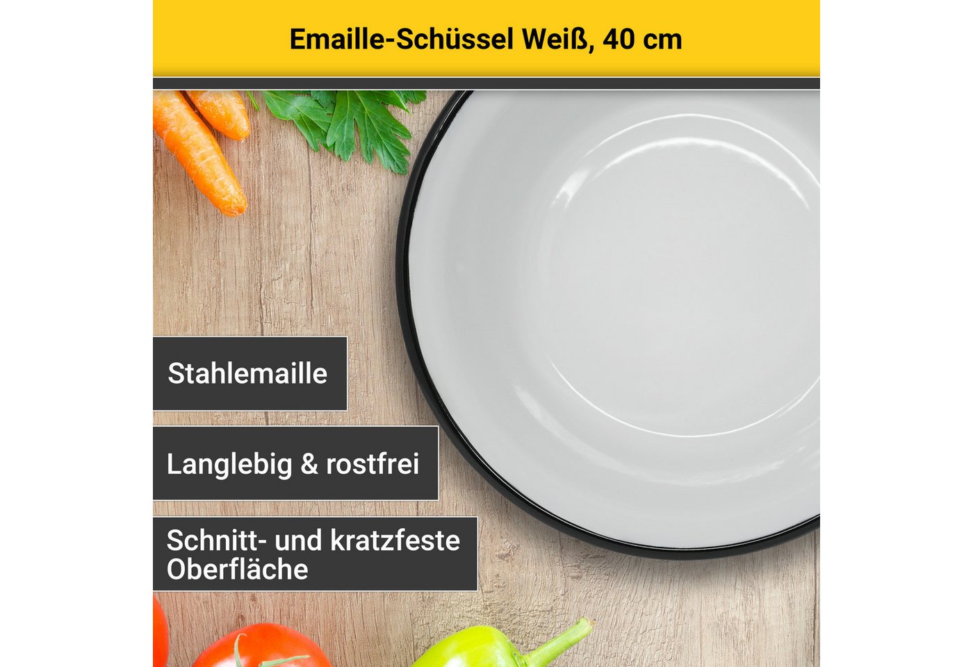 Krüger Schüssel Emaille-Schüssel, Emaille, (1-tlg), emailliert, geruchsneutral, geschmacksneutral, kratzfest, schnittfest – Bild 2 von 5