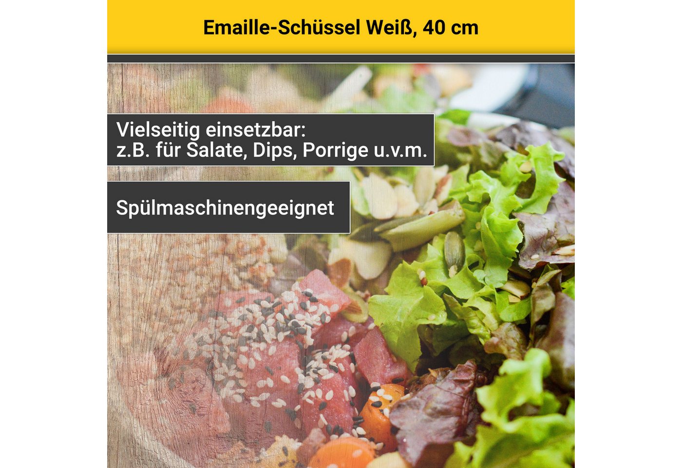 Krüger Schüssel Emaille-Schüssel, Emaille, (1-tlg), emailliert, geruchsneutral, geschmacksneutral, kratzfest, schnittfest – Bild 4 von 5